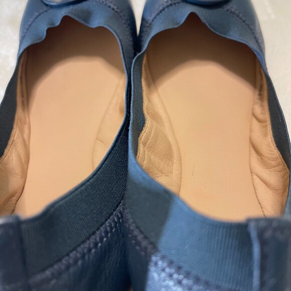 Tory Burch Navy Blue Leather Caroline Flats Gold Hardware Ballet Size: 5.5M - Picture 8 of 13